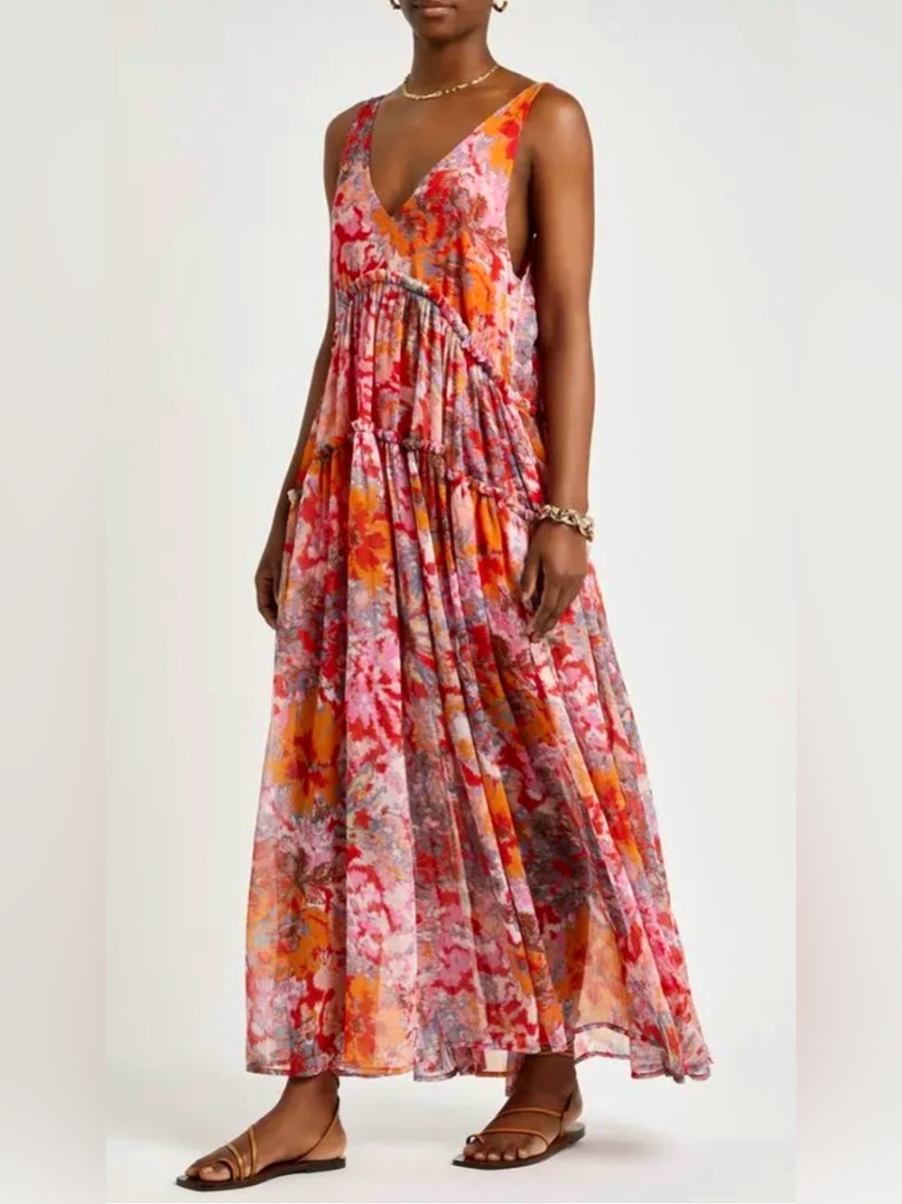 Free People Juliana Maxi Dress In Cherry Combo Red Women’s Sz Medium